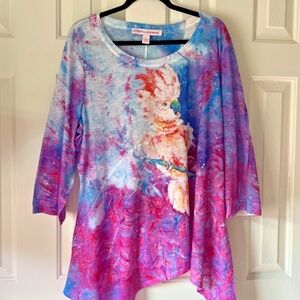 Leoma Lovegrove Top Womens Large Art To Wear Bird Cockatoo Pink Blue Flowy